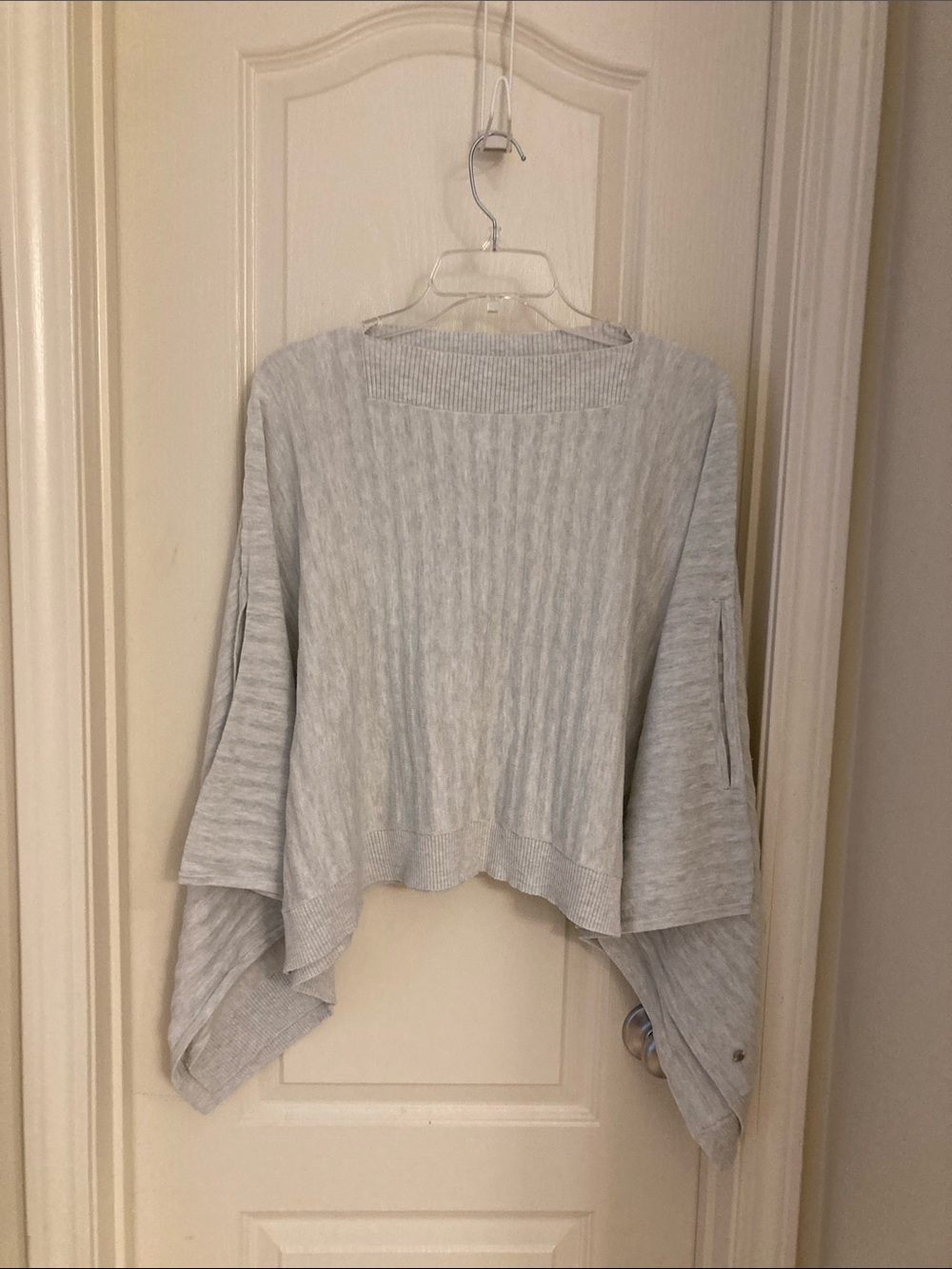 Light Gray Women's Ribbed Poncho Sweater